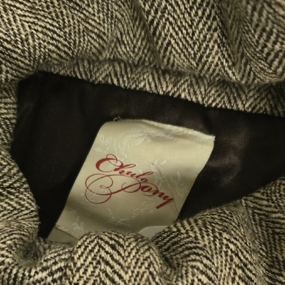 Gray Knit Women's Coat herringbone funnel coat with 3/4 sleeve and wrist warmer - Picture 2 of 6